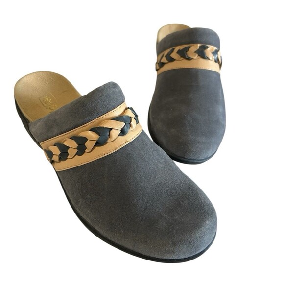 Spenco Topanga Clog Mule Blue Beige 10D Suede Braided Slip On Flat Comfort - Picture 2 of 14